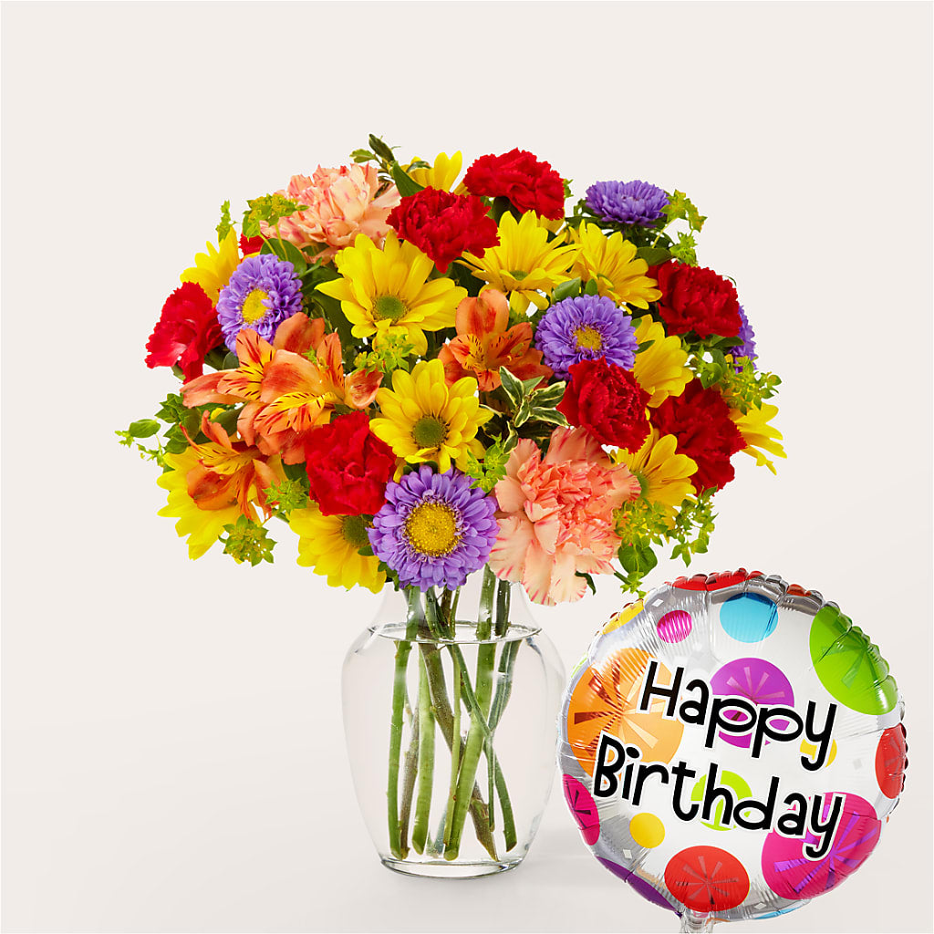 Kaleidoscope Bouquet with Birthday Balloon – Floreria Mexico #3, Torrance CA