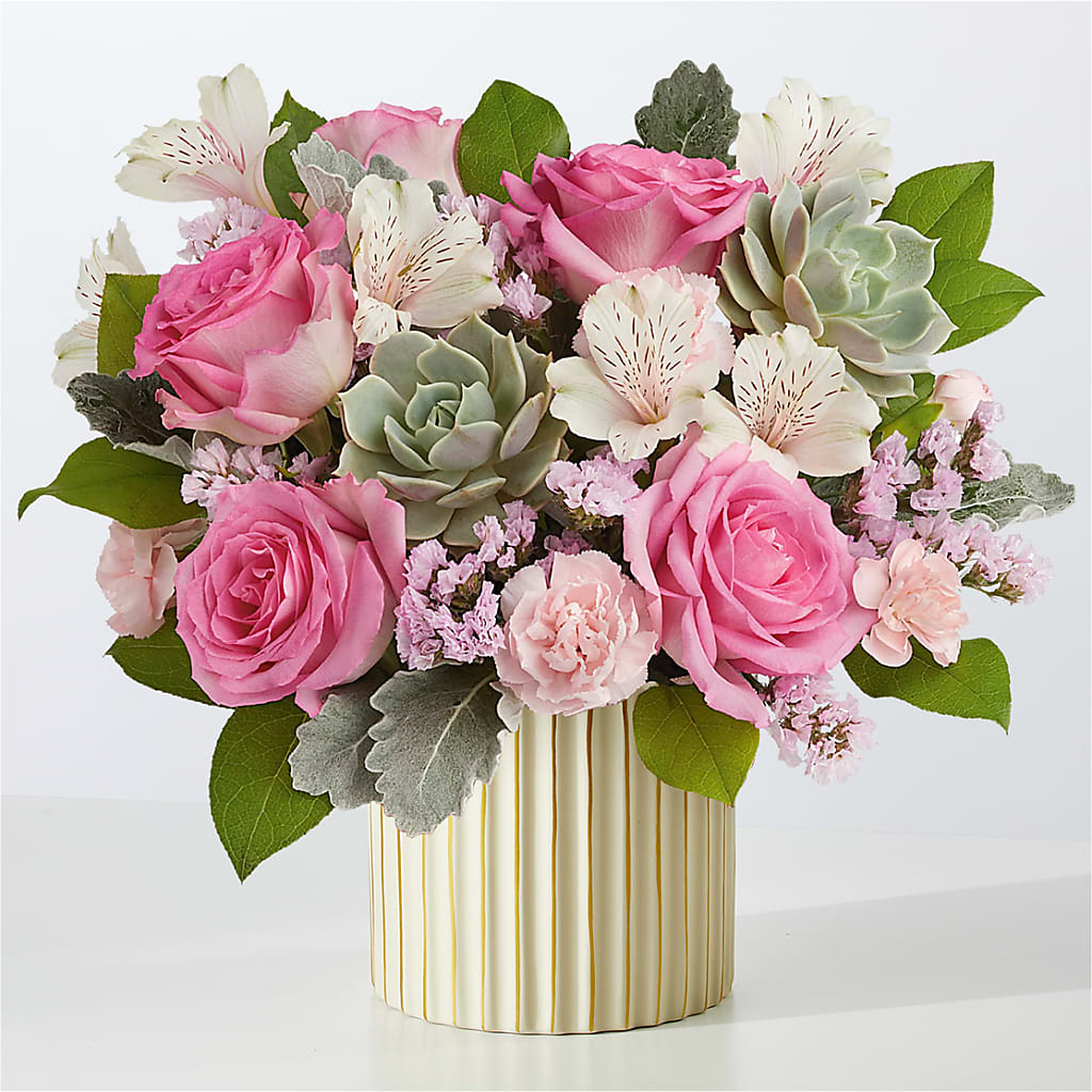 Dusty Rose Bouquet with Ivory Vase – Floreria Mexico #3, Torrance CA