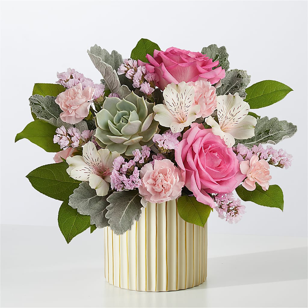 Dusty Rose Bouquet with Ivory Vase – Floreria Mexico #3, Torrance CA