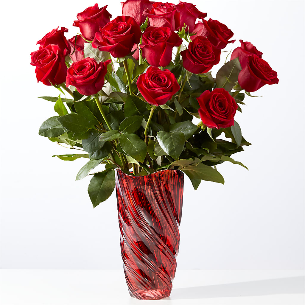 Classic Love Red Rose Bouquet with Luxe Swirl Vase – Floreria Mexico #3, Torrance CA