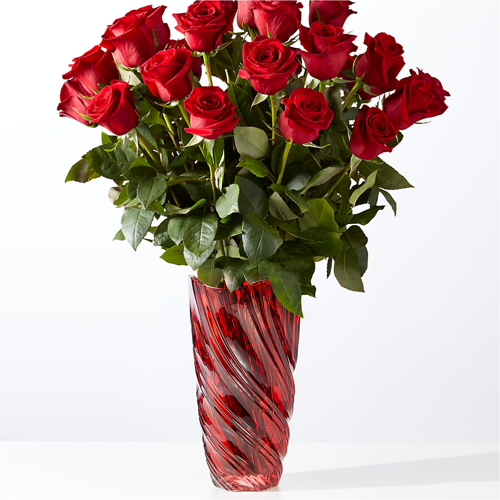 Classic Love Red Rose Bouquet with Luxe Swirl Vase – Floreria Mexico #3, Torrance CA