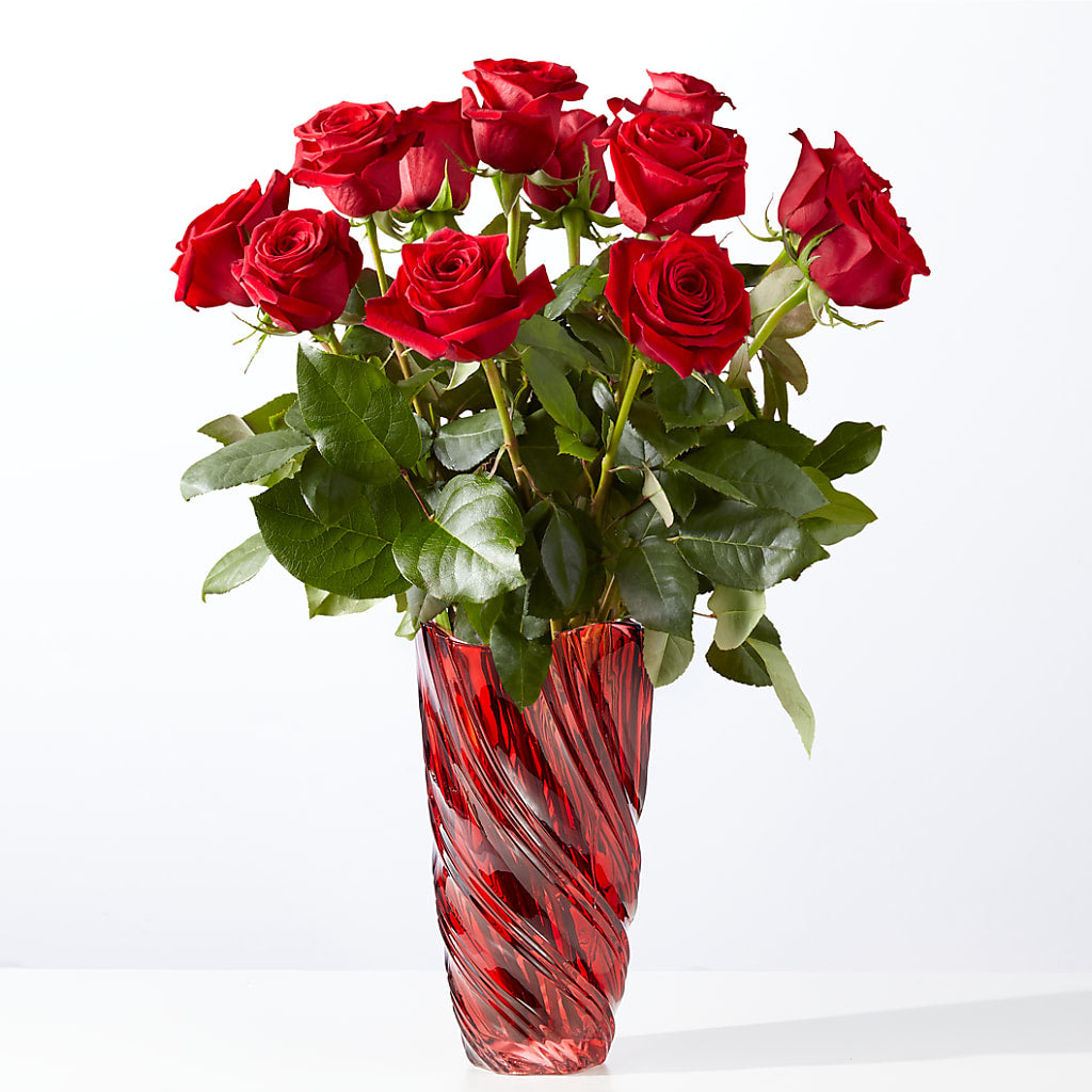 Classic Love Red Rose Bouquet with Luxe Swirl Vase – Floreria Mexico #3, Torrance CA