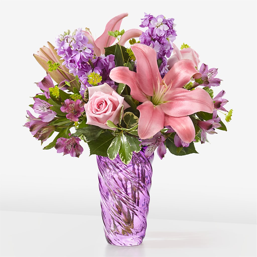 Precious Petals Bouquet with Luxe Swirl Vase – Floreria Mexico #3, Torrance CA