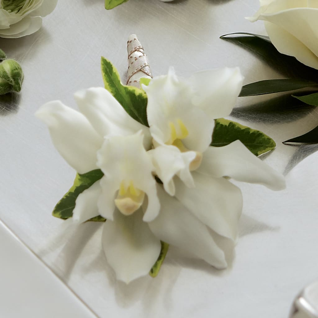 White Mini Cymbidium Boutonniere – Floreria Mexico #3, Torrance CA